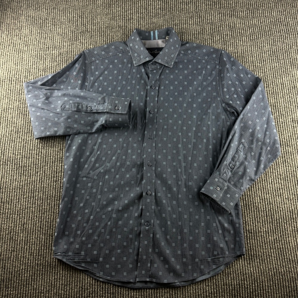 Robert Graham Modern Americana Mens Grey Square Print Tailored Fit Shirt M